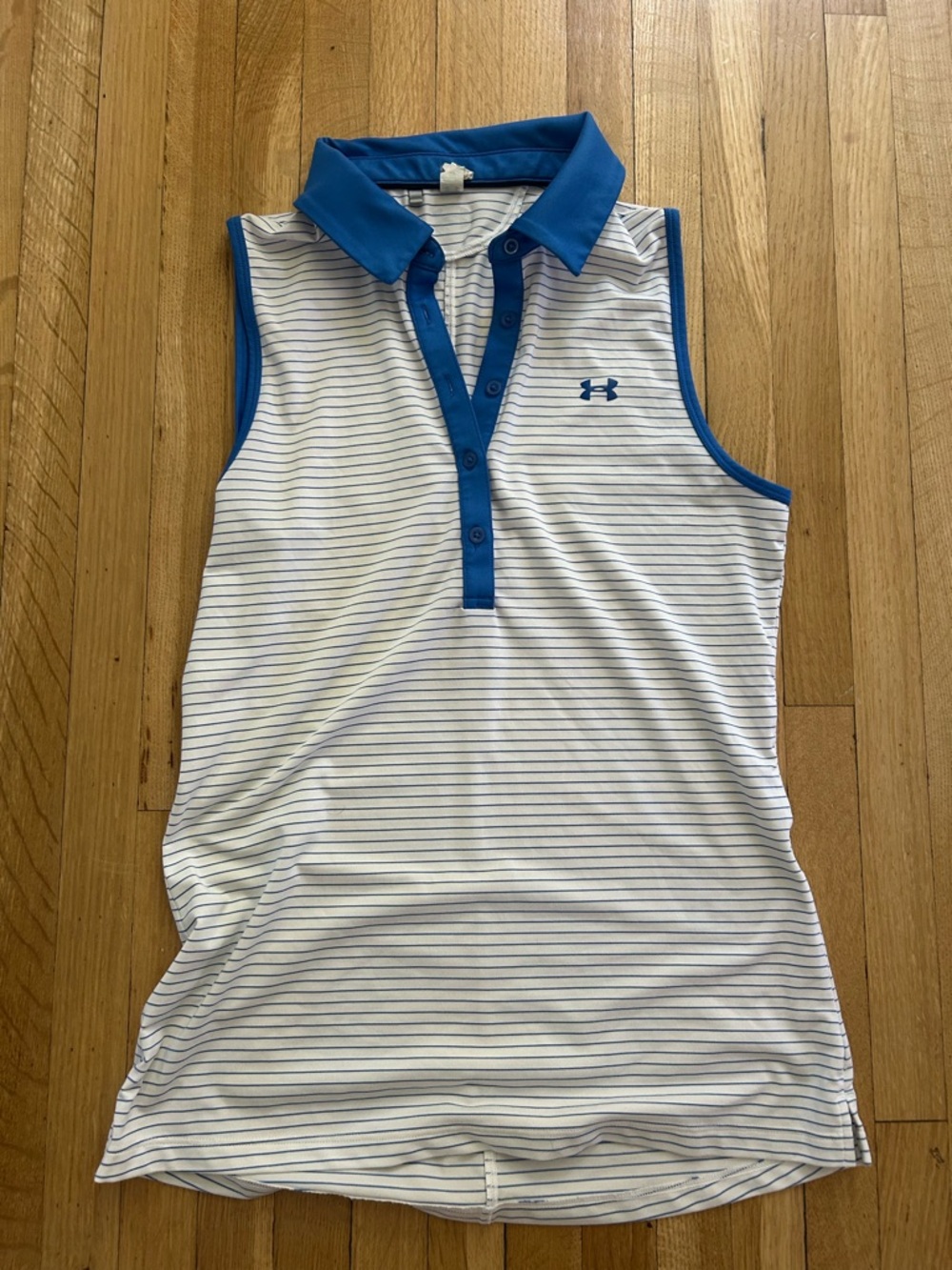Under Armour White Sleeveless Polo with Blue Accents